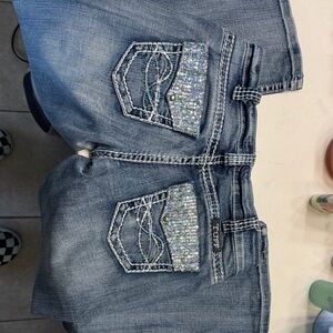 Cowgirl Tuff Blue Jeans with Sparkling Pocket Detail